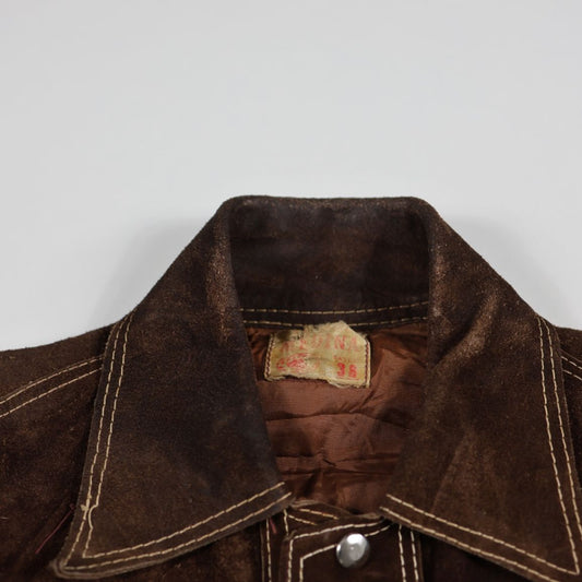 Brown Suede Western Shirt Jacket by Bronco, Size Medium, Button Down, Retro 1970s, Men's Outerwear