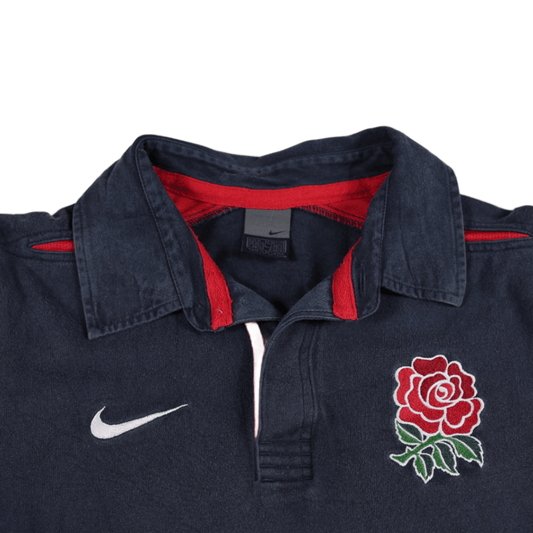 Nike England Rugby Union Navy Blue Long Sleeve Shirt O2 Rose Logo M- Classic Fan Jersey