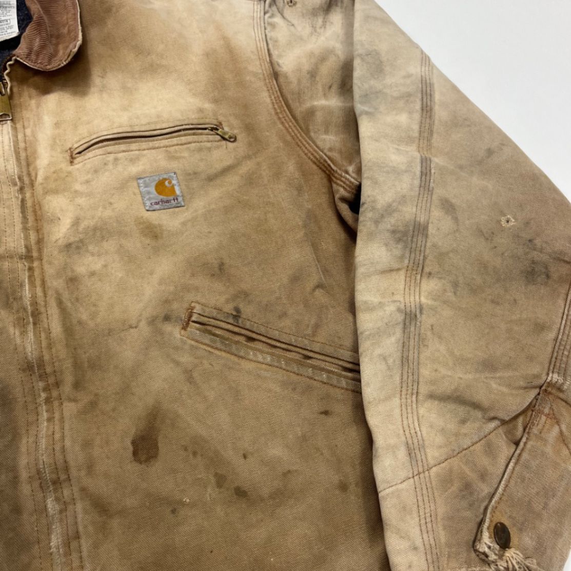 Carhartt J01 BRN Vintage Canvas Work Jacket Size 46 Charter Communications Distressed