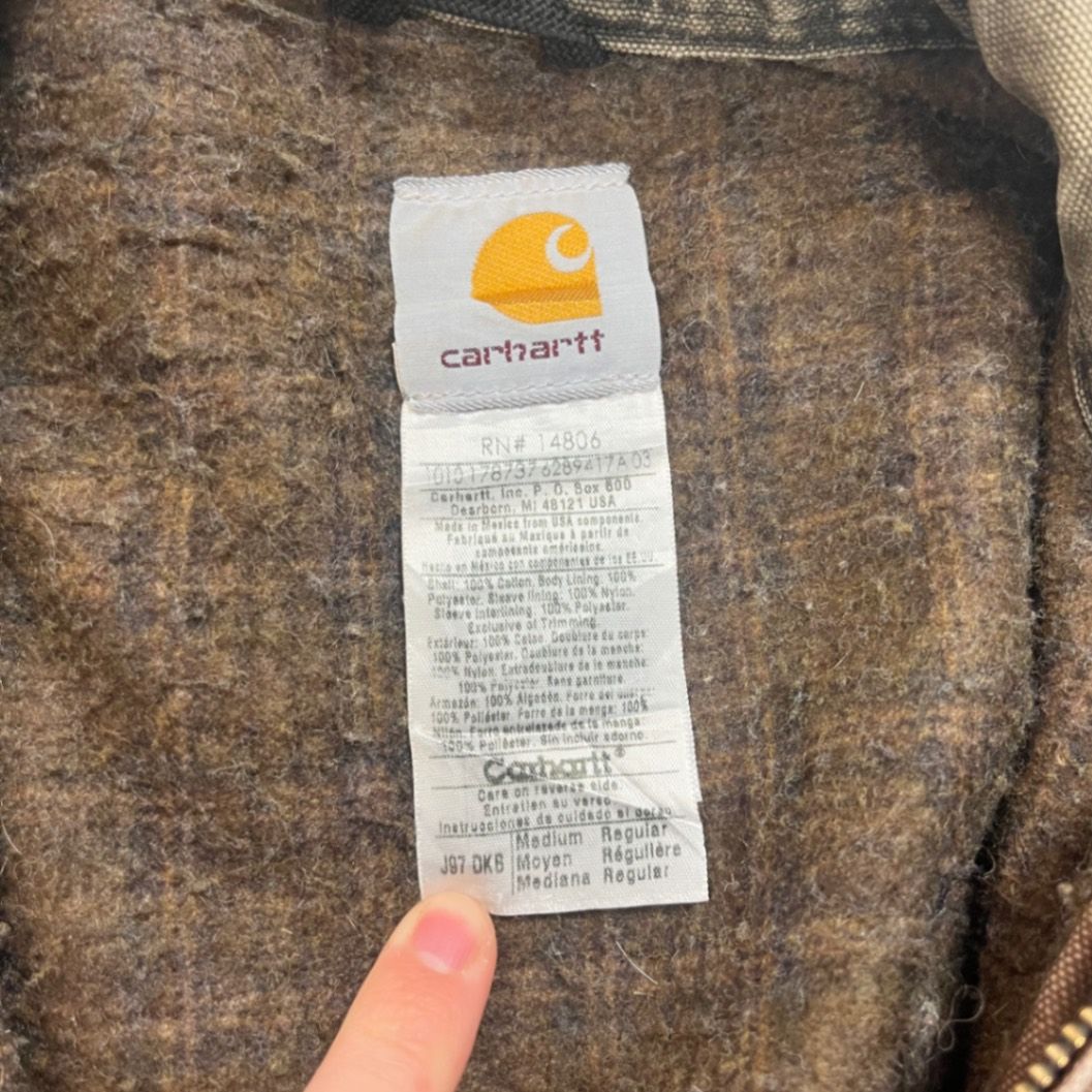 Carhartt J97 DK Brown Duck Canvas Work Jacket Medium Regular Vintage Distressed USA Made | Heavyweight Lined Durable Faded Outerwear, Authentic 90s, Men