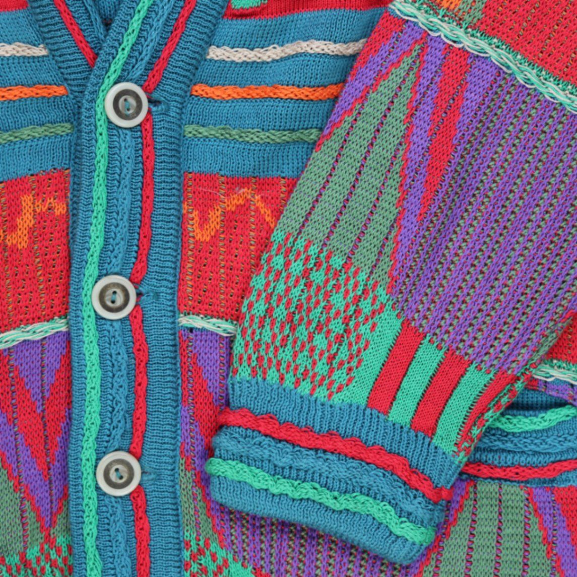 Vintage COOGI Australia Multicolour Mercerised Cotton Knit Cardigan Large - Vintage Bold Pattern Cosy Statement Piece