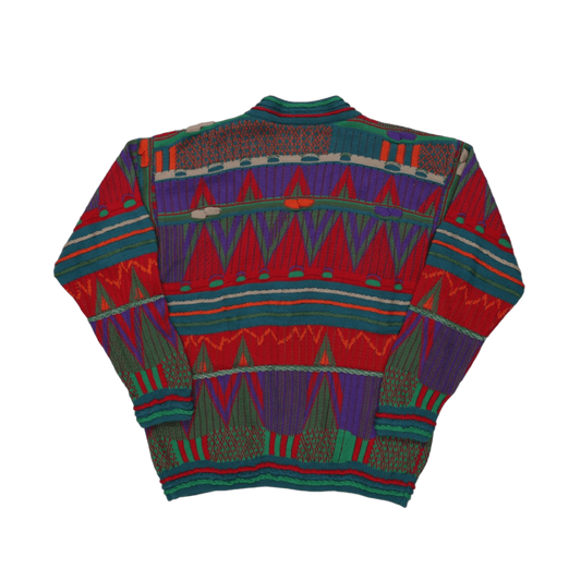 Vintage COOGI Australia Multicolour Mercerised Cotton Knit Cardigan Large - Vintage Bold Pattern Cosy Statement Piece