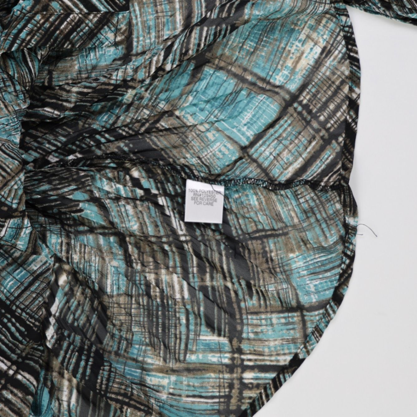 APT.9 Large Geometric Sheer Long Sleeve Blouse in Blue Black Mixed Shades for Effortless Day to Night Outfits