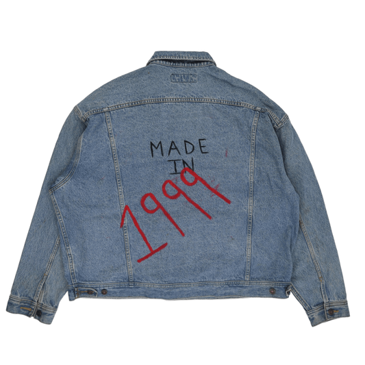 Lee Vintage Denim Jacket Blue Size L Collared 1999 Embroidered LA Patch