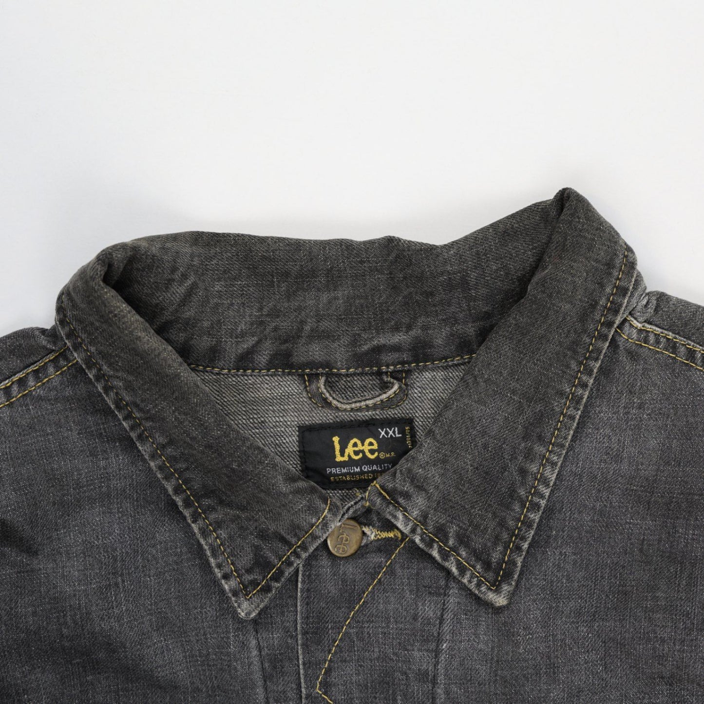 Lee Black Washed Denim Jacket XXL Vintage Cotton Collared