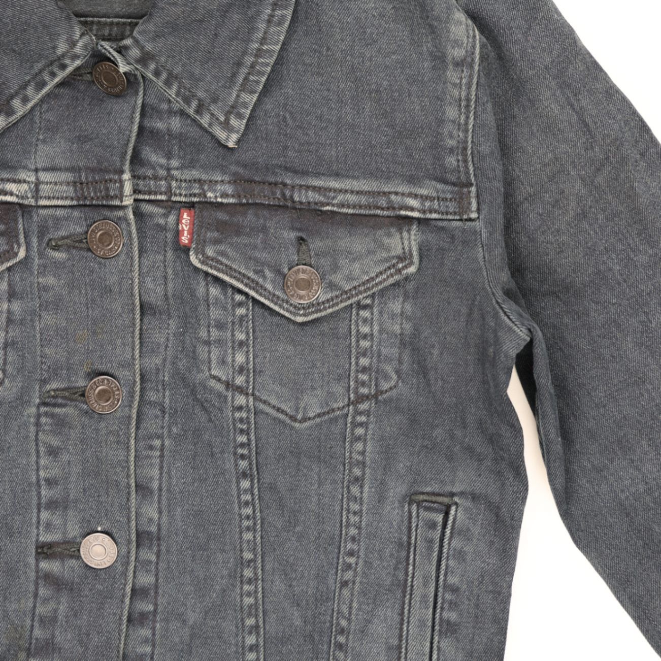 Levi's Black Denim Trucker Jacket Small 100% Cotton Collared