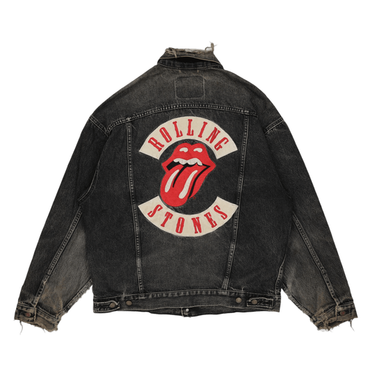 Levi's Rolling Stones Black Denim Trucker Jacket Large Cotton Vintage Distressed