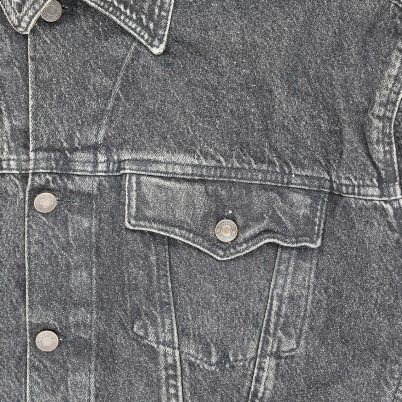 Generic Vintage Black Washed Denim Jacket Men Large Cotton