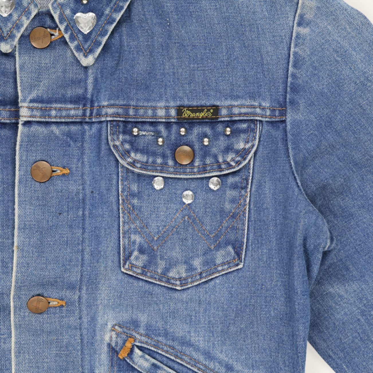 Wrangler Vintage Studded Denim Jacket Blue Size S 100 Percent Cotton Western Style Collared