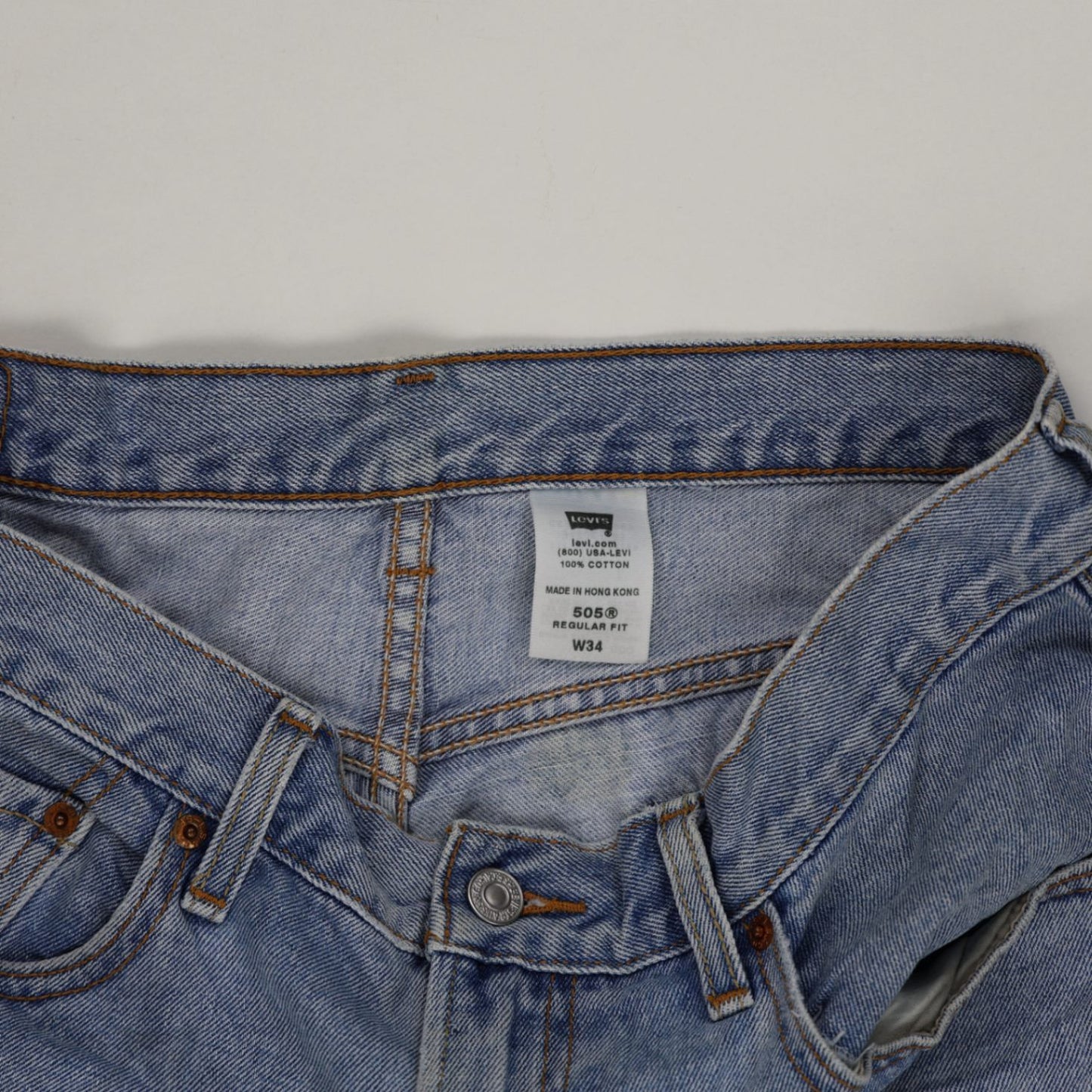Levi's 505 Regular Fit Denim Shorts Blue W34 100 Percent Cotton Vintage