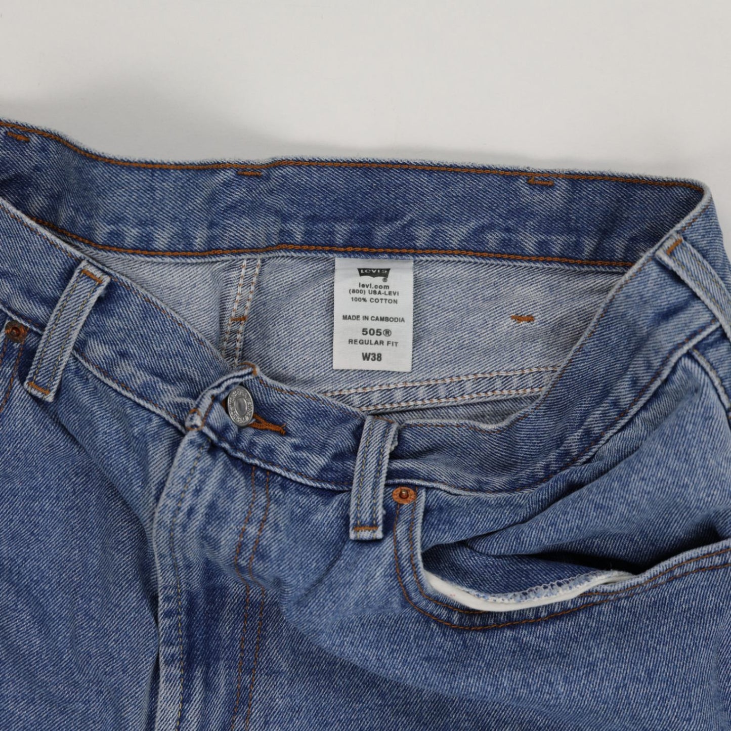 Levi's 505 Regular Fit Denim Shorts Blue W38 100% Cotton Vintage