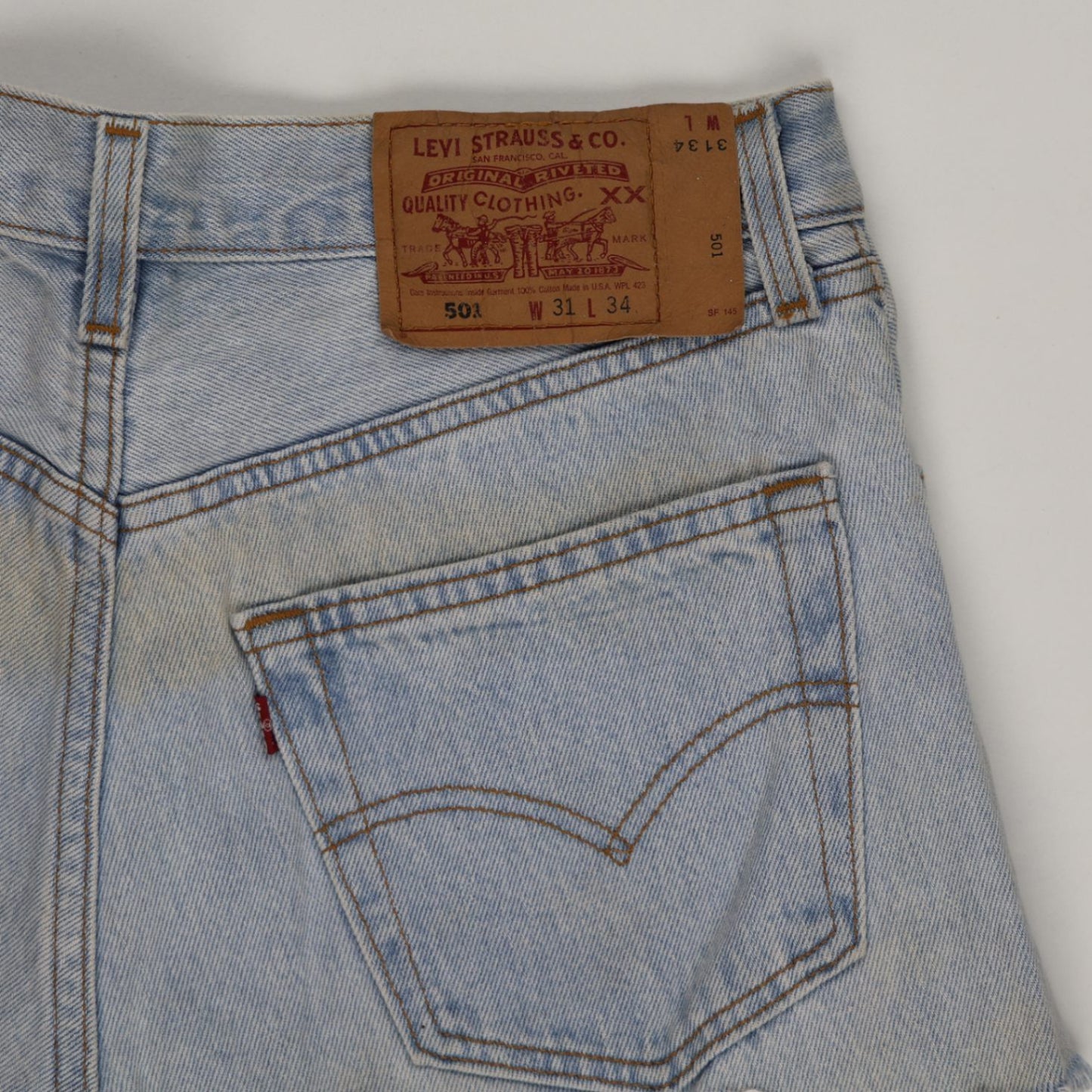 Levi's 501 Vintage High Waisted Light Blue Denim Shorts W31 L34 100 Cotton