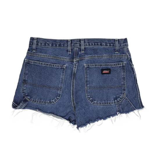 Dickies Women's Denim Shorts Blue 30 in 100 Percent Cotton Frayed Hem