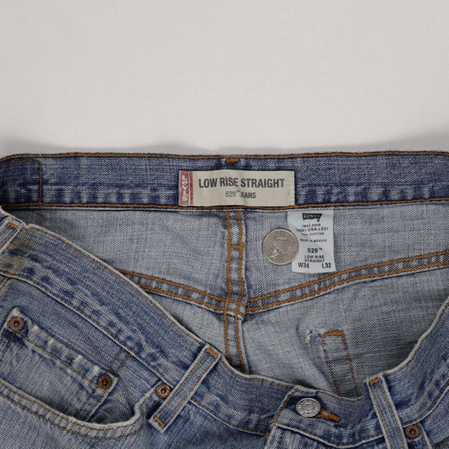 Levi's 529 Low Rise Straight Denim Shorts Blue W34 Cotton Preloved