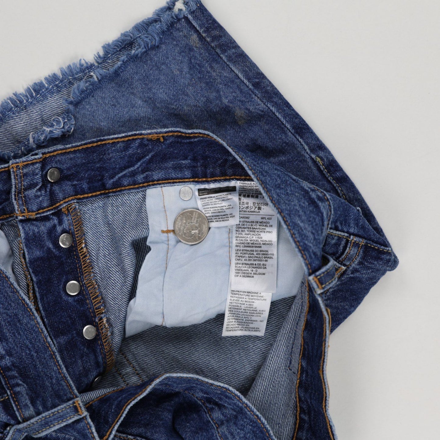 Levi's 501 High Waisted Distressed Denim Shorts Blue W28 100 Cotton Vintage