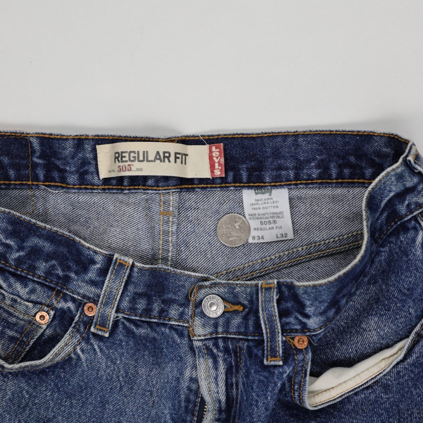 Levi's 505 Regular Fit Vintage Denim Shorts Blue W34 L32 Cotton