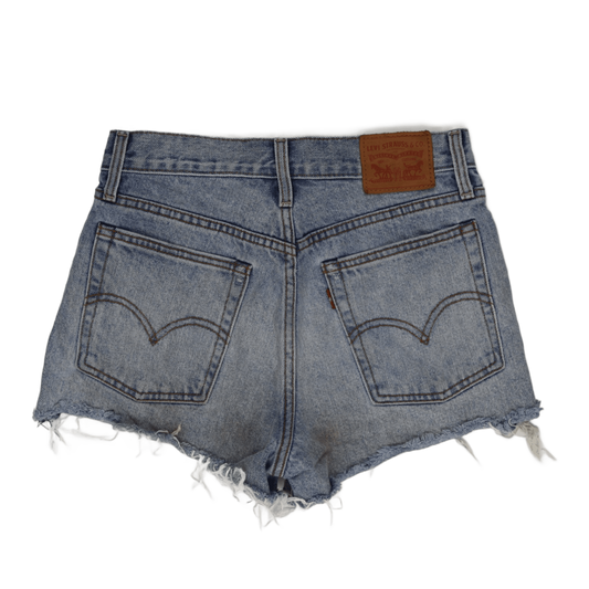 Levi's High Waist Denim Shorts Light Blue UK 8 100% Cotton Vintage Distressed 6.5 In Inseam