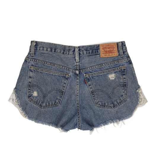 Levi's 550 Vintage Distressed Blue Denim Shorts Women Size 12 6 In Inseam Cotton