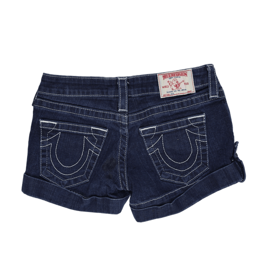 True Religion Womens Jess Denim Shorts Vintage Blue 5 Inch Inseam Size 26 Cotton Denim