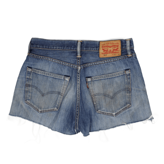 Levi's 501 Distressed High Waisted Denim Shorts W32 Blue Vintage Cut Off