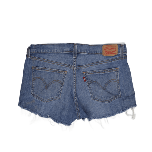 Levi's Blue Denim Frayed Edge Mid-Rise Shorts - Classic Summer Style for Women - 100% Cotton, Size W28