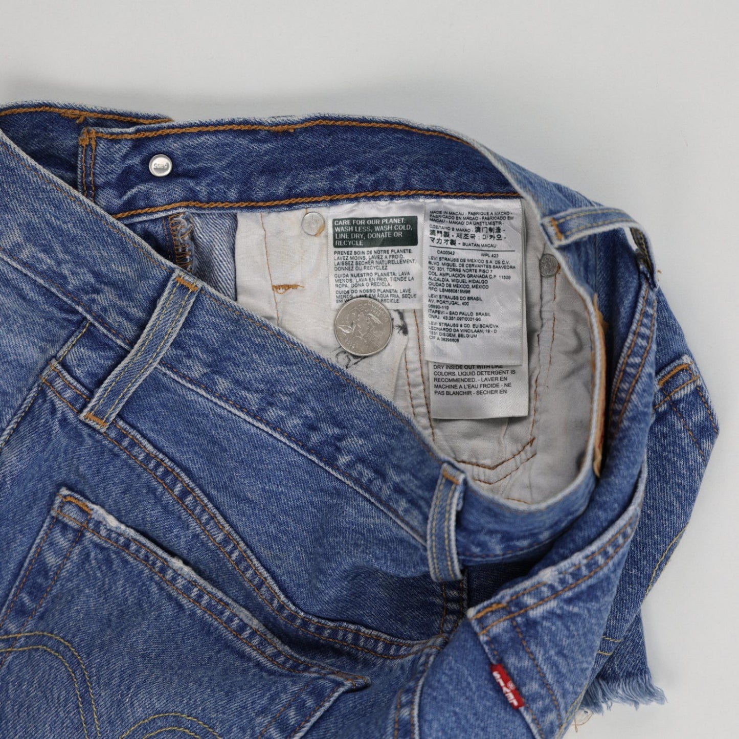Levi's Blue High-Waisted Distressed Denim Cut Off Shorts, Size Small, Frayed Hem