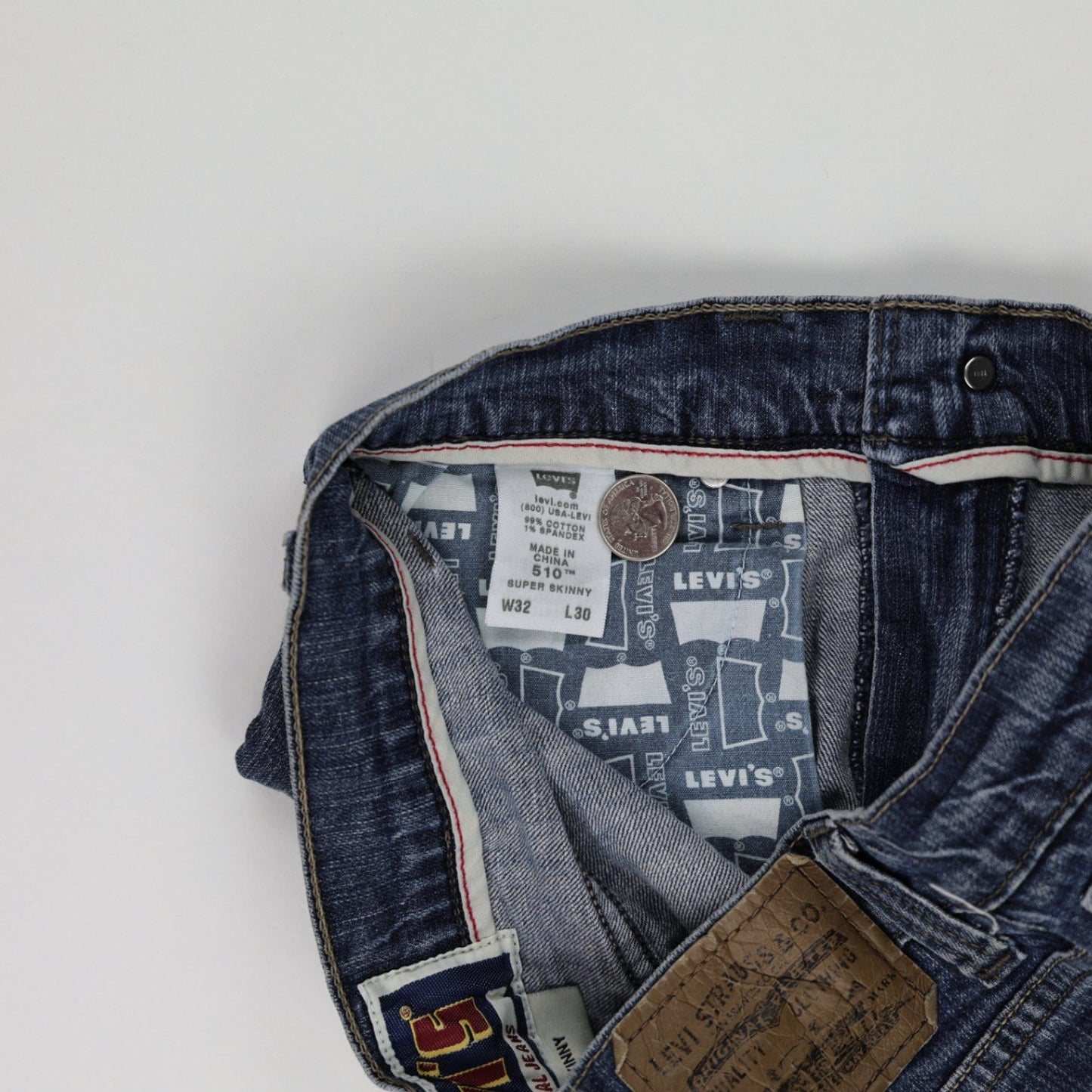 Levi's 510 Super Skinny Frayed Hem Denim Shorts Blue W32 Cotton Vintage