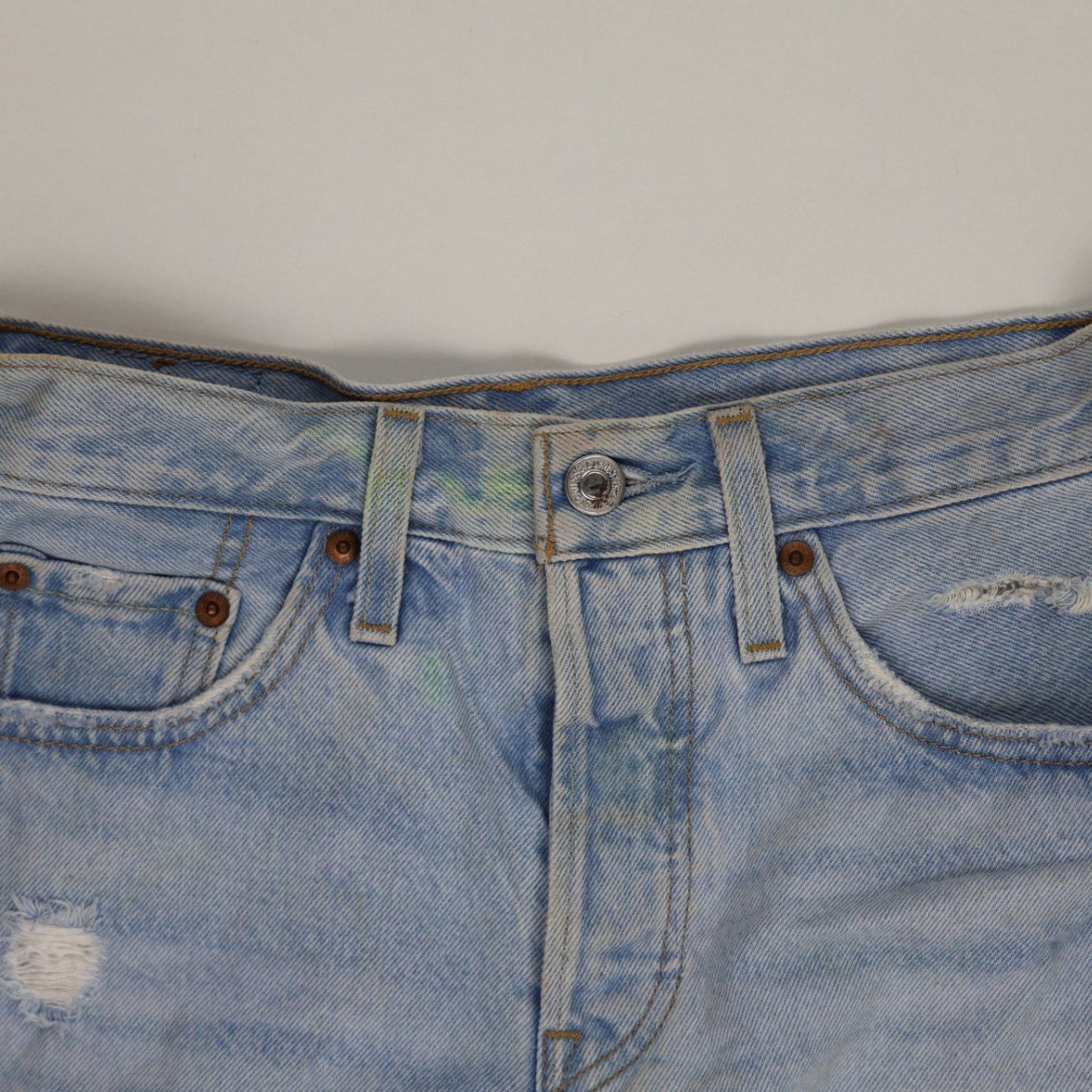 Levi's 501 High Waisted Distressed Denim Shorts Light Blue W31 Cotton Vintage
