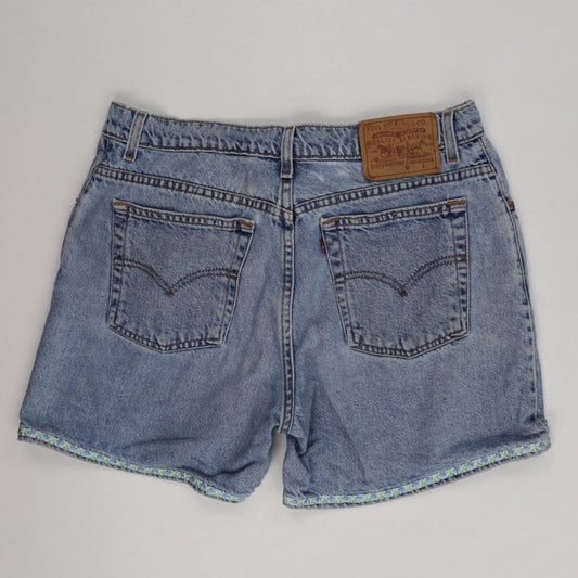 Levi's Vintage High Waisted Denim Shorts Light Blue W34 Cotton Denim Floral Trim