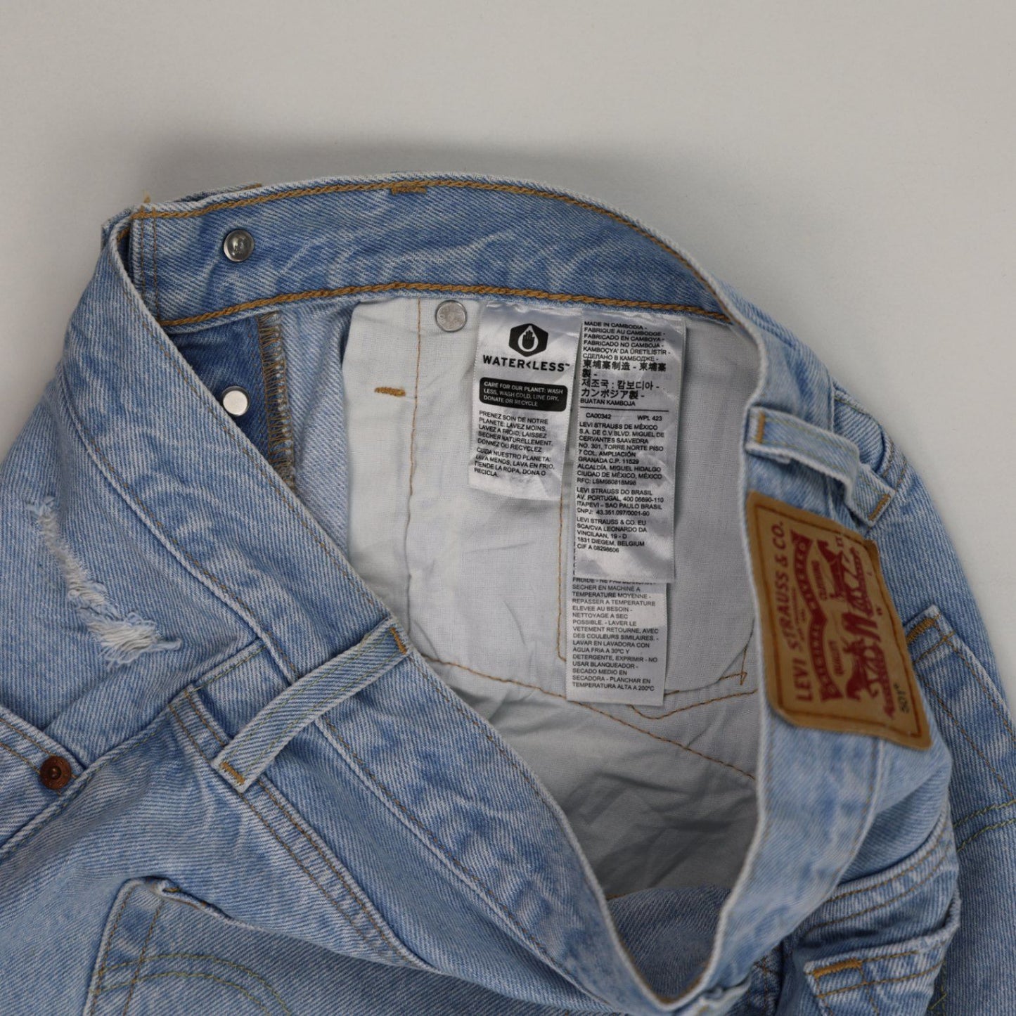 Levi's 501 High Waist Vintage Distressed Denim Shorts Light Blue W28 100 Percent Cotton
