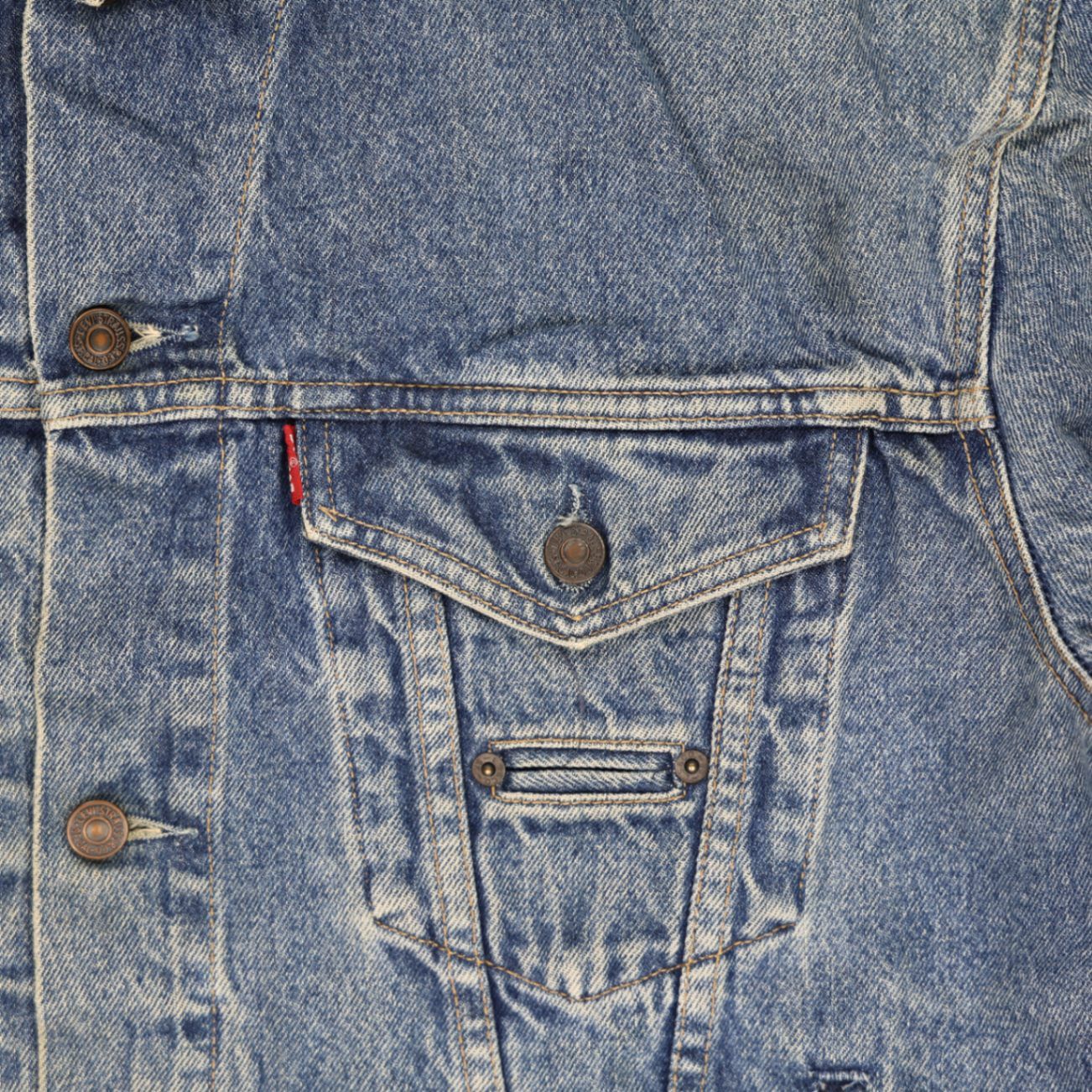 Levi's Vintage Blue Denim Trucker Jacket Large Cotton Denim Leather Collar