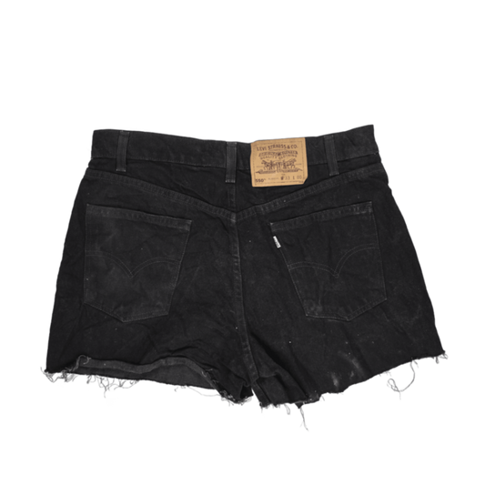 Levi's 550 Black Denim Cut-Off Relaxed Fit Shorts Size 33 Cotton Denim Vintage