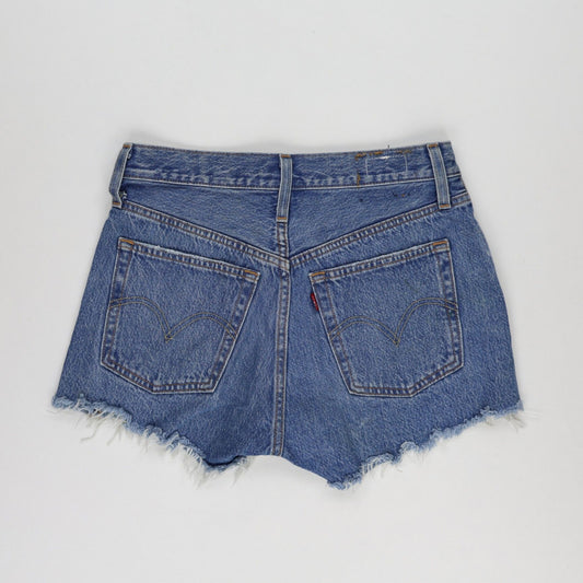 Levi's Women's Vintage Blue Distressed Raw Hem Denim Shorts Size 27W Cotton Denim