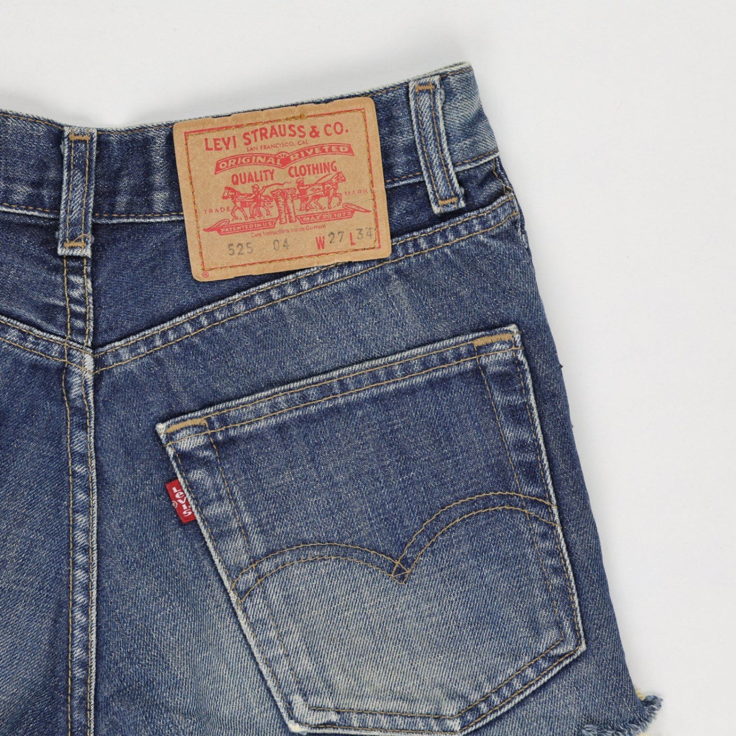 Levi's 525 Distressed Denim Shorts Blue W27 L34 Cotton Vintage
