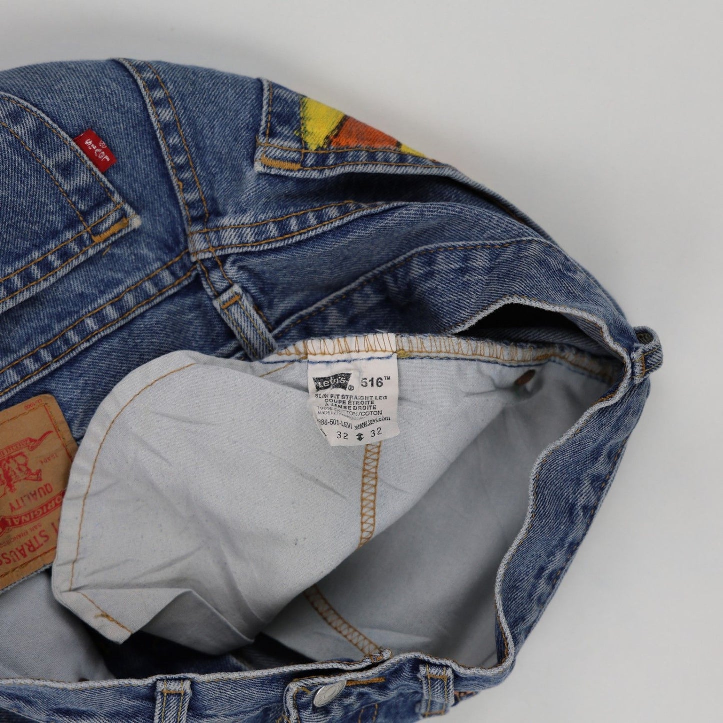 Levi's 516 Vintage Slim Fit Denim Shorts Blue 32W Cotton Hand-Painted