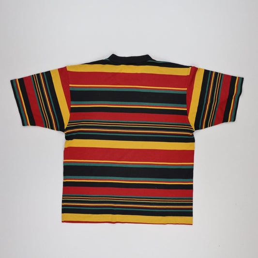 Adidas Vintage Multicolour Striped Crew Neck T-Shirt Medium Polyester Cotton Unisex Casual Streetwear