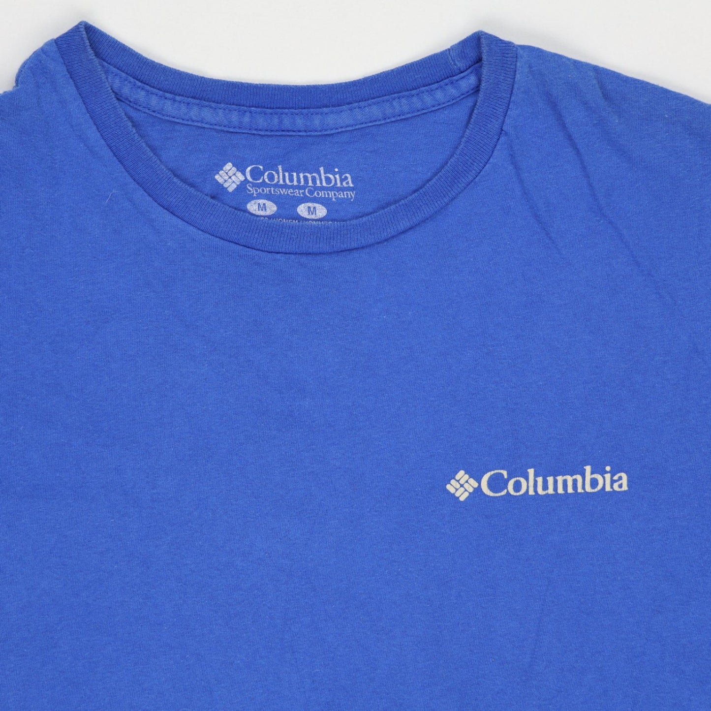 Columbia Blue Logo Print T-Shirt Men's Medium Cotton Crew Neck