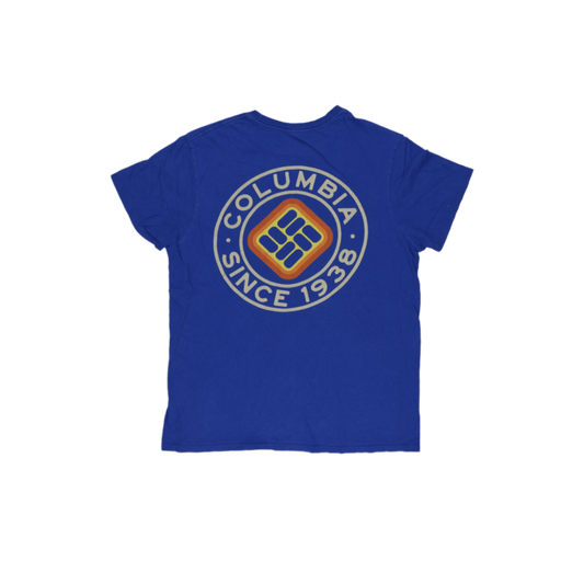 Columbia Blue Logo Print T-Shirt Men's Medium Cotton Crew Neck