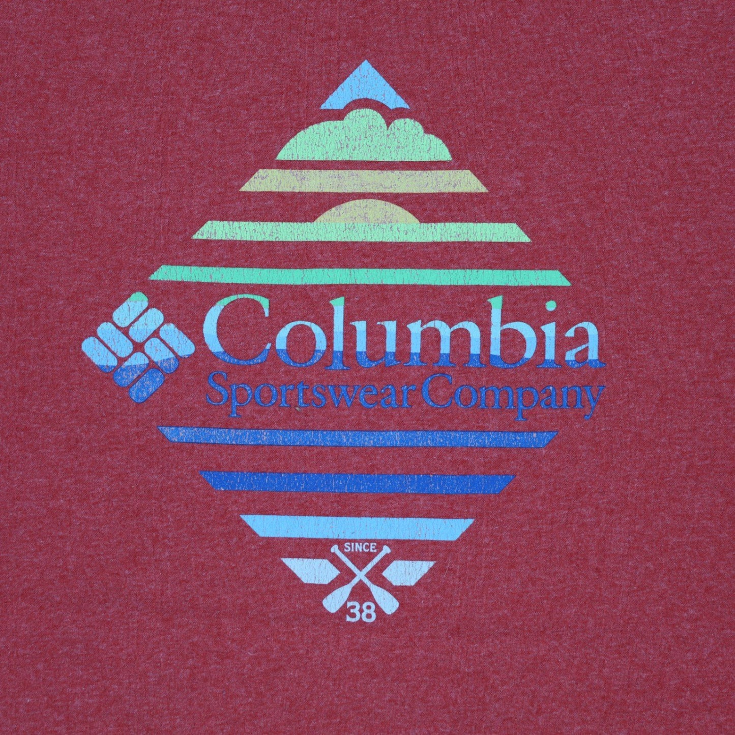 Columbia Red Graphic Logo Cotton T-Shirt XL Men's Casual Crew Neck