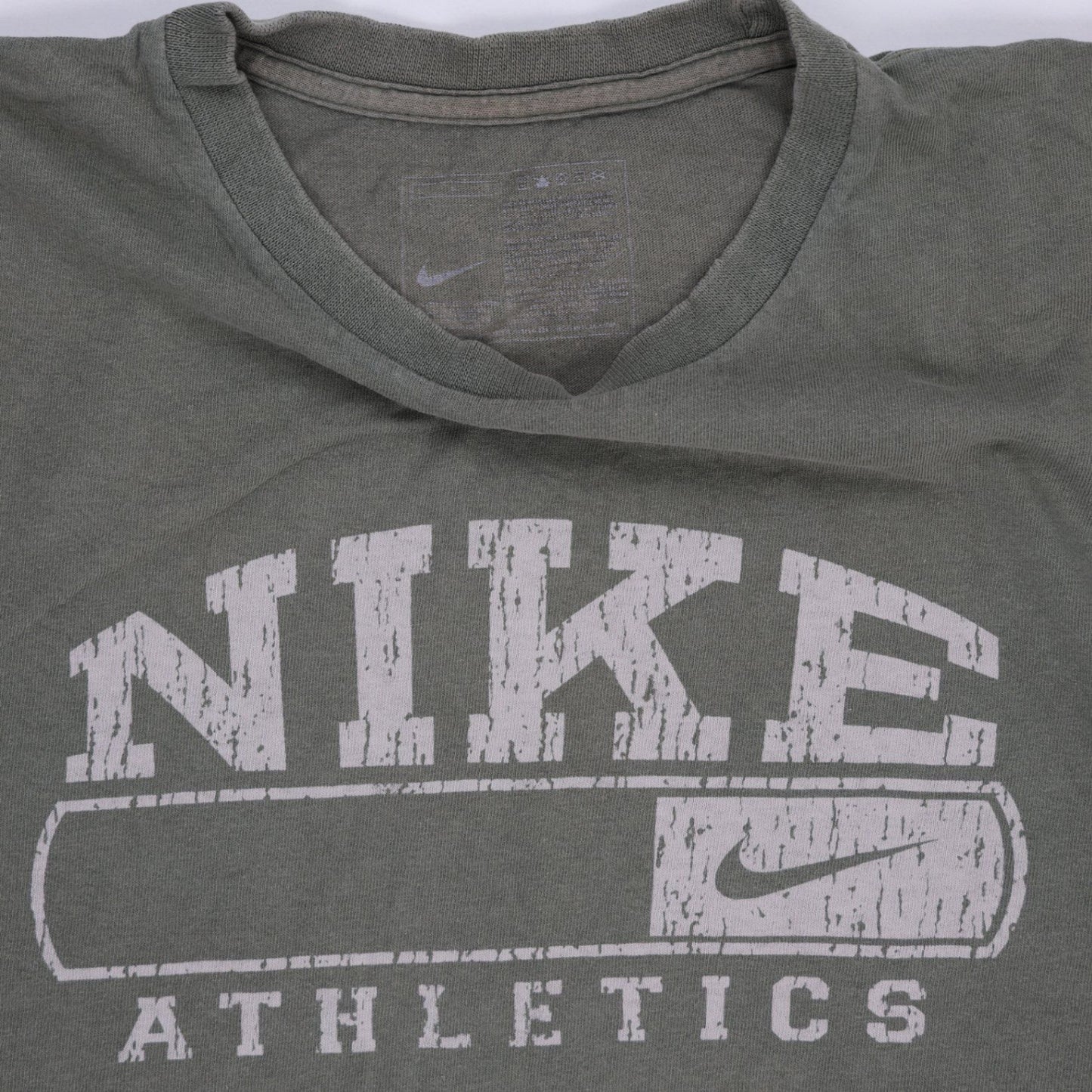 Nike Vintage Athletics T-Shirt Olive Green Large Cotton Crew Neck Sportswear