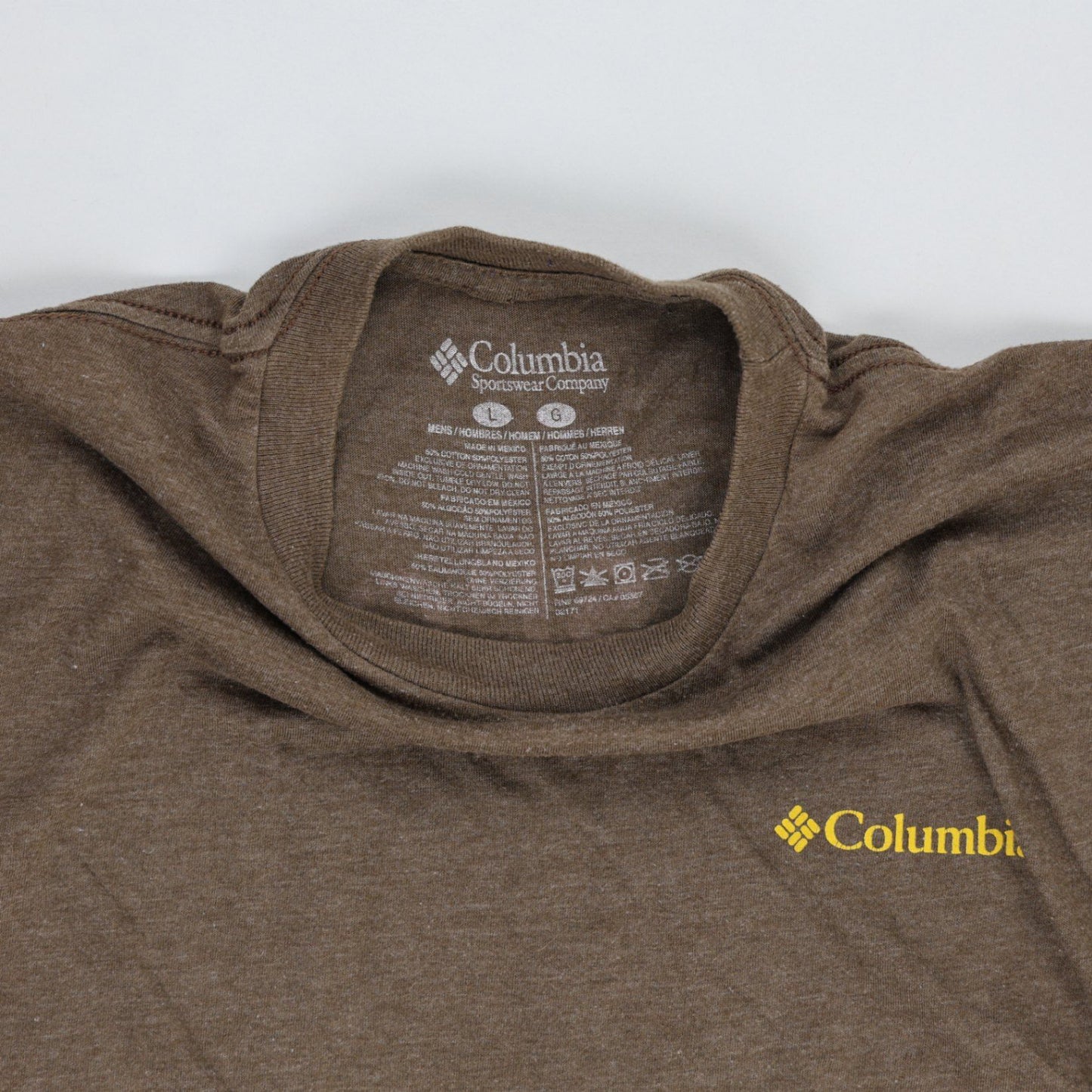 Columbia Brown Graphic Logo Outdoor T-Shirt Men's Large 60 Cotton 40 Polyester Crew Neck