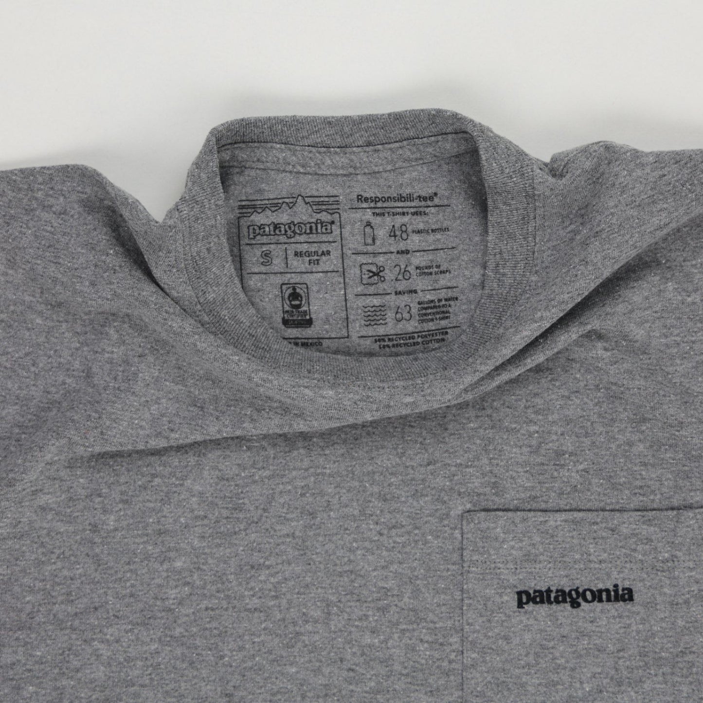 Patagonia Responsibili-Tee Grey Logo T-Shirt Small 50% Recycled Cotton 50% Recycled Polyester Crew Neck