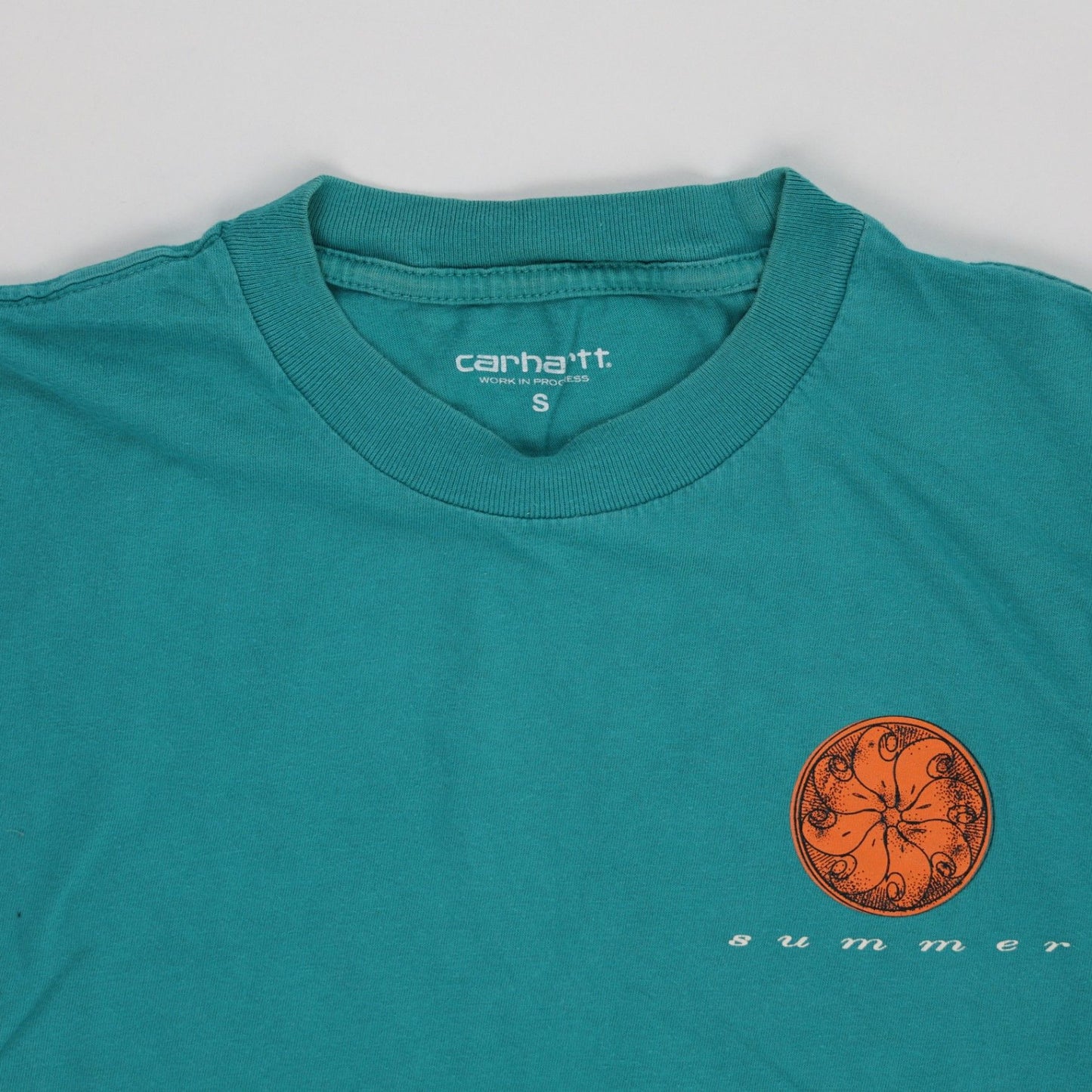 Carhartt WIP Summer Edition Graphic T-Shirt Teal Small 100 Percent Cotton Crew Neck Unisex