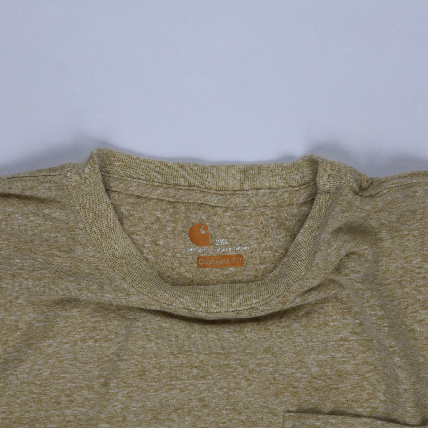 Carhartt 2XL Original Fit Pocket T-Shirt Khaki Brown Cotton Casual Crew Neck Vintage