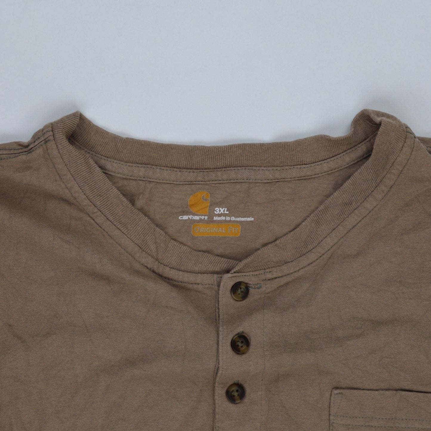 Carhartt Brown Henley Long Sleeve Shirt 3XL Cotton Crew Neck Mens