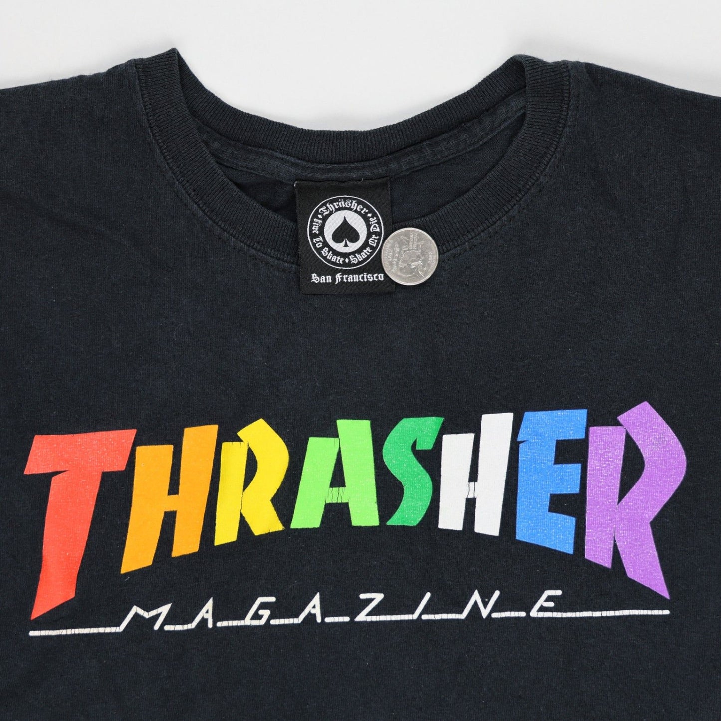 Thrasher Rainbow Logo Black Graphic T-Shirt for Men Size Medium Cotton Crew Neck