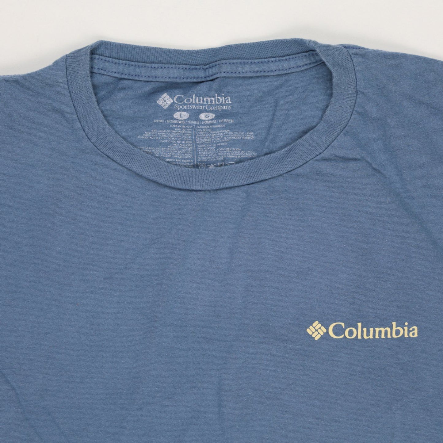 Columbia Bear Print Blue Graphic Outdoor T-Shirt Large Cotton Blend Crew Neck