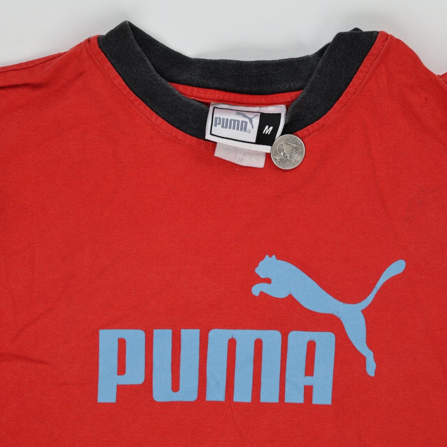 PUMA Men's Red Crew Neck T-Shirt Medium Cotton Short Sleeve
