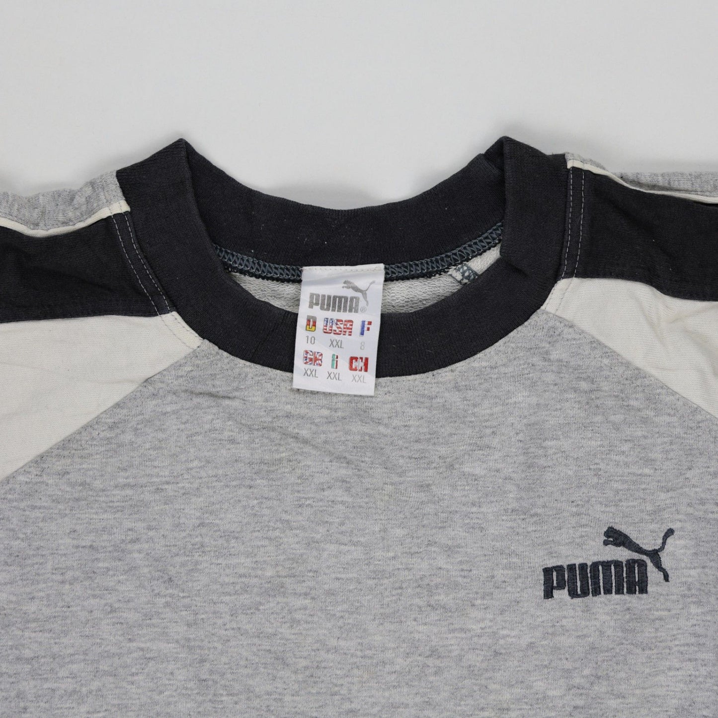 PUMA Vintage Men's Colourblock Crew Neck Sweatshirt Grey Black XXL Cotton