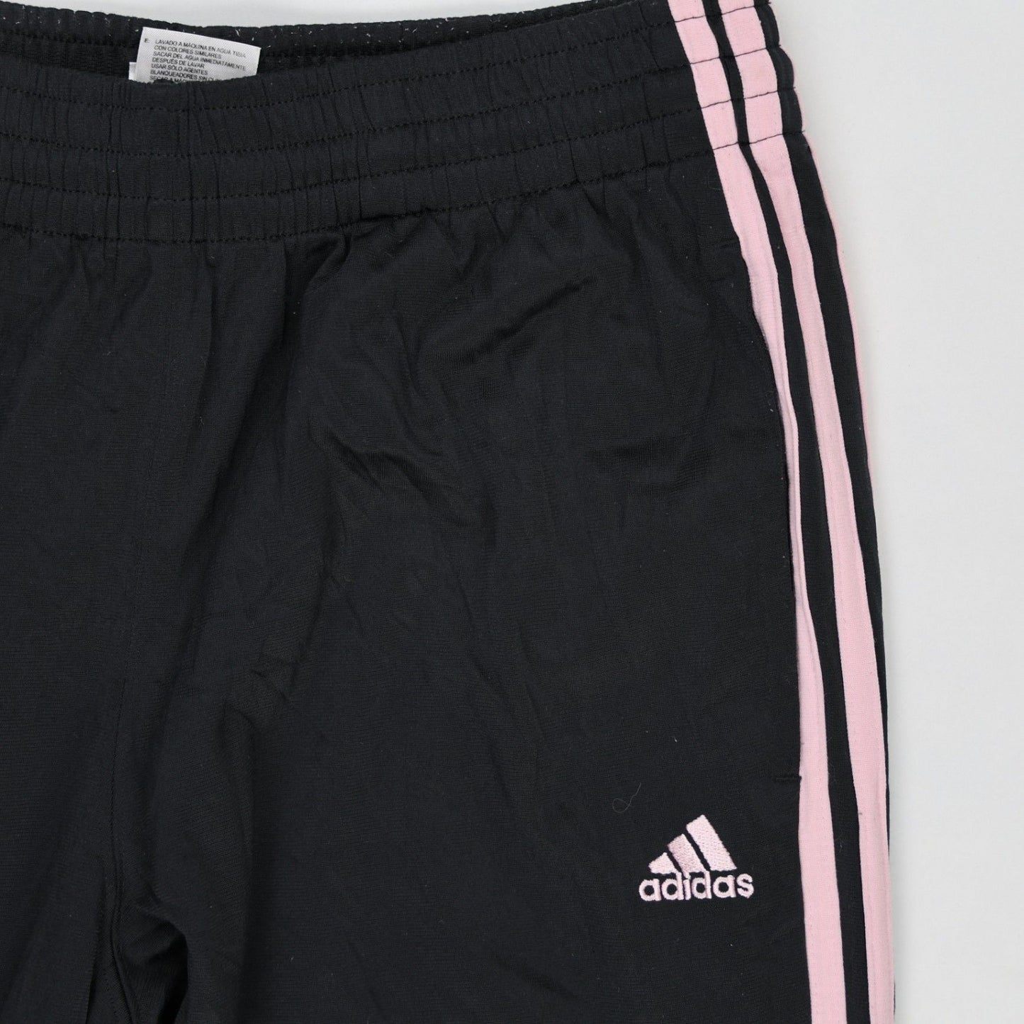 Adidas Black Pink Stripe Track Trousers Size 10 75cm Inseam 72cm Polyester